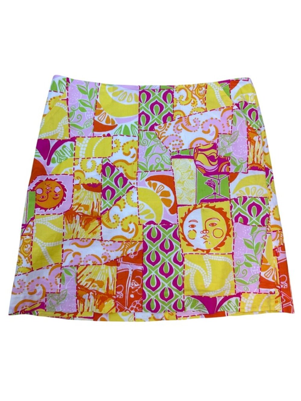 Lilly Pulitzer Skirt Sz 4 A line Patchwork Citrus Sunshine Summer Resort Skirt